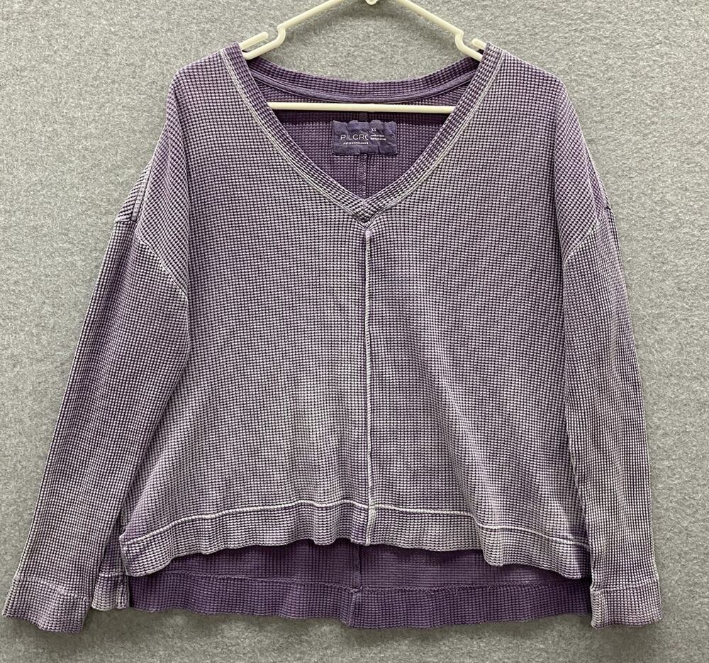 Anthropologie Pilcro Moira Slouchy V Neck Cropped Oversized Waffle Knit Top XS